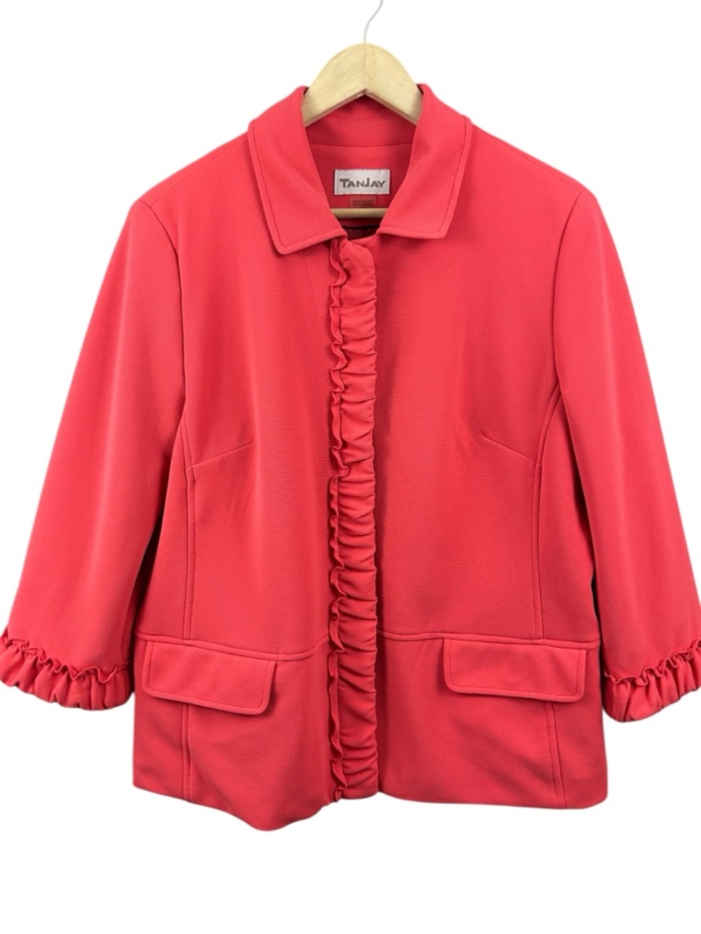 TanJay Ruffle-Trim Cropped Sleeve Blazer Jacket Size 14